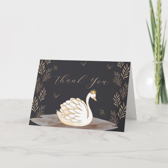Black Elegant Princess Swan Butterfly Babydusche Dankeskarte (Vorderseite)