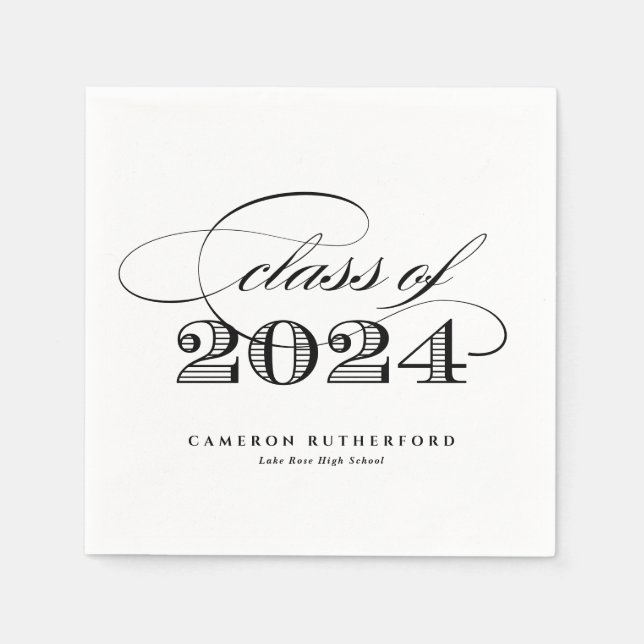 Black Elegant Script 2024 Graduation Party Serviette (Vorderseite)