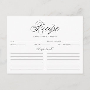 Black Elegant Script Brautparty Rezept Card Postkarte