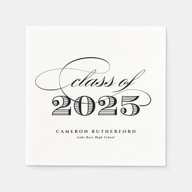 Black Elegant Script Class of 2025 Abschluss Serviette (Vorderseite)