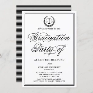 Black Elegant Script Law School Graduation Party Einladung