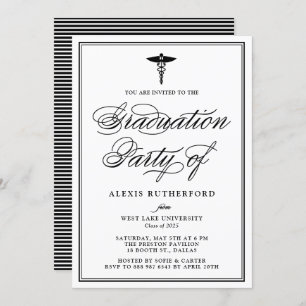 Black Elegant Script Medical School Abschluss Einladung