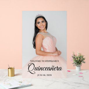 Black Elegant Script Quinceañera Foto Acrylschild