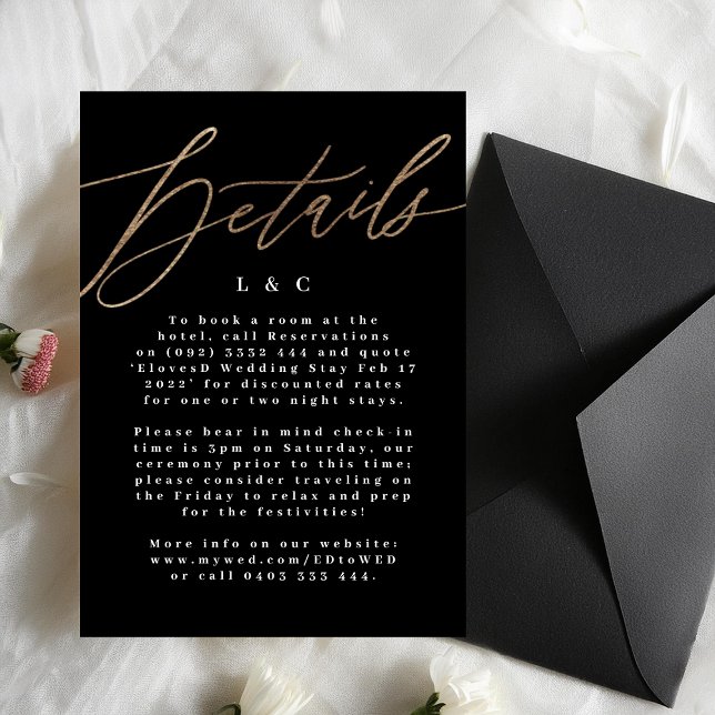 Black Elegant Simple Gold Wedding Details Card RSVP Karte (Von Creator hochgeladen)