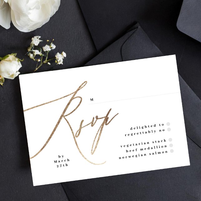 Black Elegant Simple Gold Wedding RSVP Card (Von Creator hochgeladen)