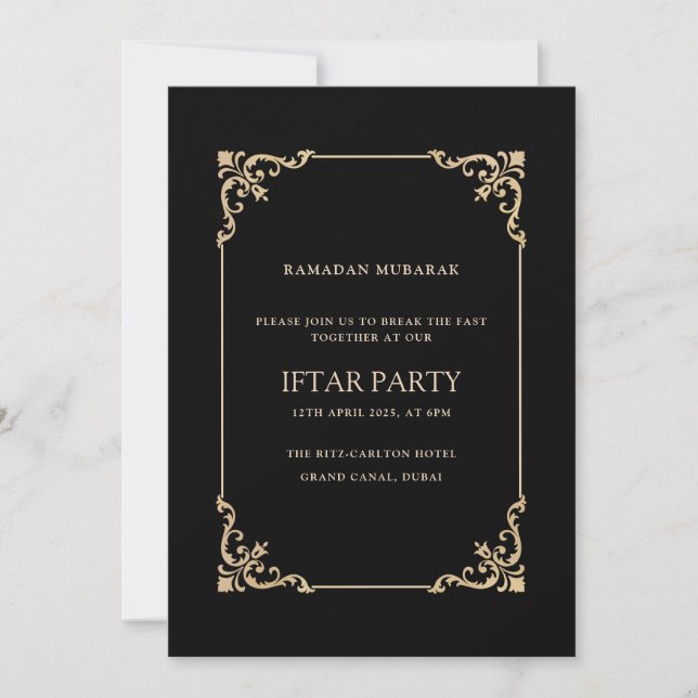 Black Elegant Vintage Frame Ramadan Iftar Party Einladung (Vorderseite)