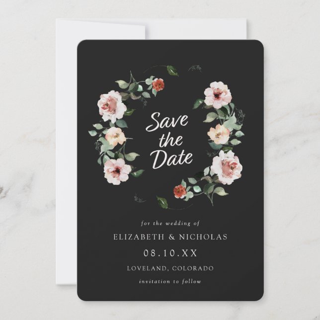 Black Elegant Wedding Save the Date (Vorderseite)