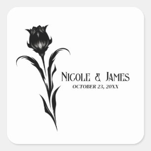 Black Elegante Blume Gothic Wedding Quadratischer Aufkleber