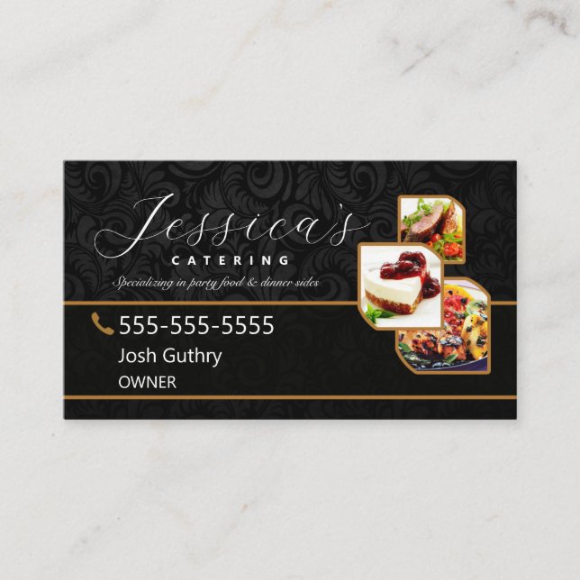 Black Elegante Catering Business Card Visitenkarte (Vorderseite)
