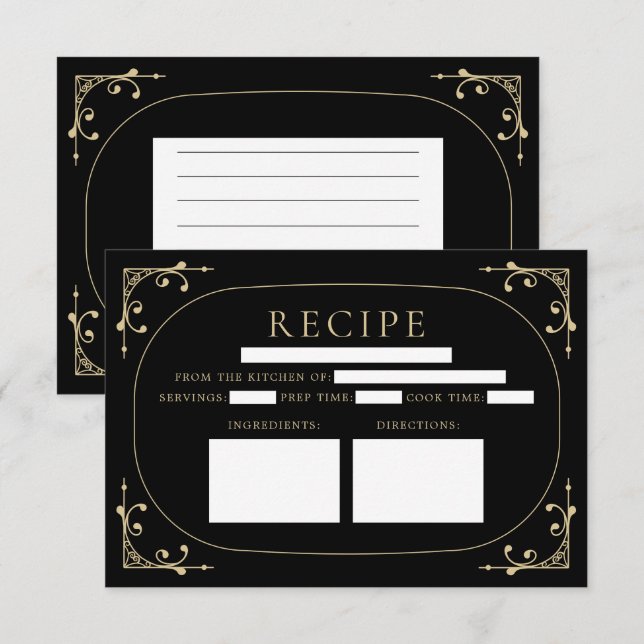 Black Elegante Deko Retro Brautparty Rezept Card Einladung (Vorne/Hinten)