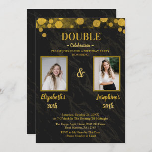 Black elegante Doppelgelenk Geburtstag 2 FOTO Einladung