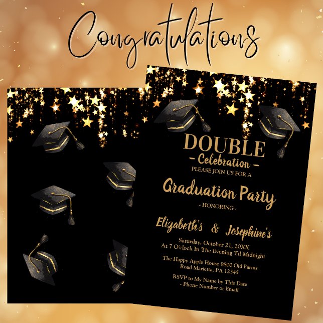 Black elegante Double Celebration Graduation Party Einladung (Von Creator hochgeladen)
