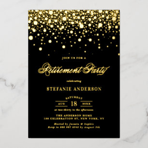 Black Elegante Foil Confetti Pension Party Folieneinladung