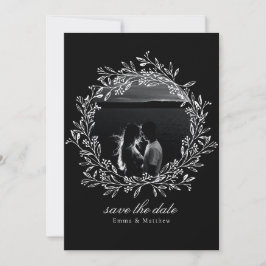 Black Eleganto Botanical Line Kranz Foto & QR Save The Date