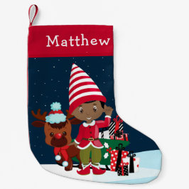 Black Elf Boy mit Rudolph Kleiner Weihnachtsstrumpf