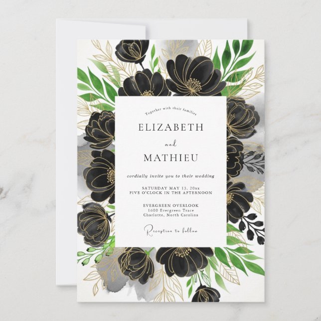 Black Emerald Green Formal Winter Wedding Einladung (Vorderseite)