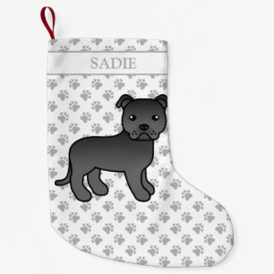 Black English Staffie Niedlich Cartoon Dog & Name Kleiner Weihnachtsstrumpf
