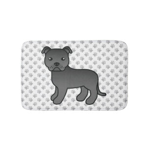 Black English Staffie Niedlich Cartoon Dog & Paws Badematte