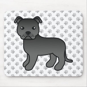 Black English Staffie Niedlich Cartoon Dog & Paws Mousepad