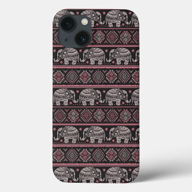 Black Ethnic Elephant Pattern Case-Mate iPhone Hülle (Rückseite)
