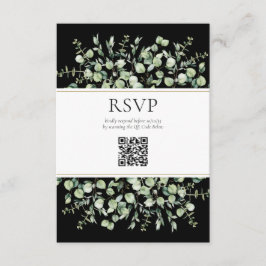 Black Eucalyptus QR Code Wedding RSVP Begleitkarte