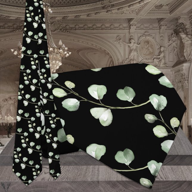 Black & Eukalyptus Greenery Elegante Wedding Krawatte (Von Creator hochgeladen)