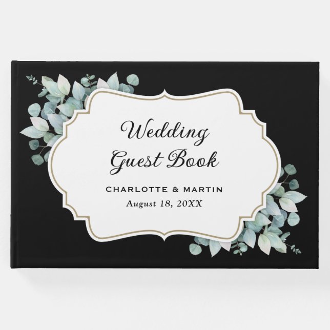 Black Eukalyptus Greenery Wedding Gästebuch (Vorderseite)
