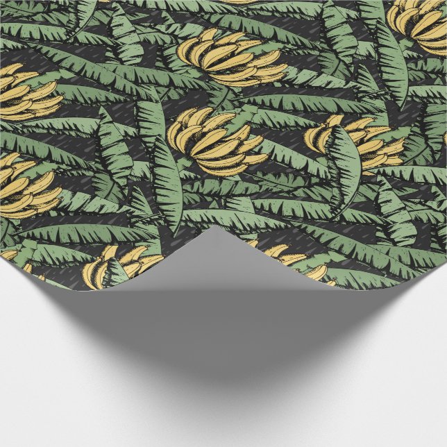 Black Exotic Yellow Bananas und Blätter Geschenkpapier (Ecke)