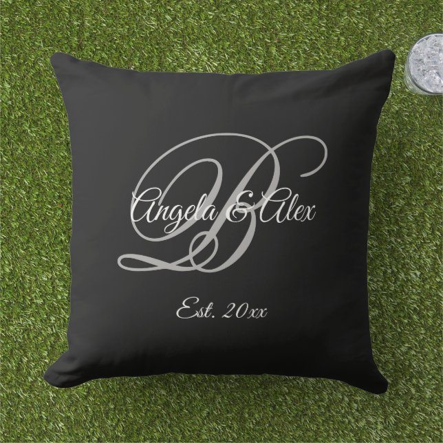 Black Extravagant Wedding Anniversary Monogram Kissen (Gras)