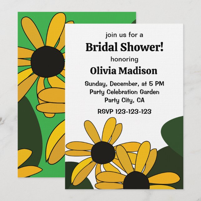 Black Eyed Susan Flower Floral Bridal Shower Einladung (Vorne/Hinten)
