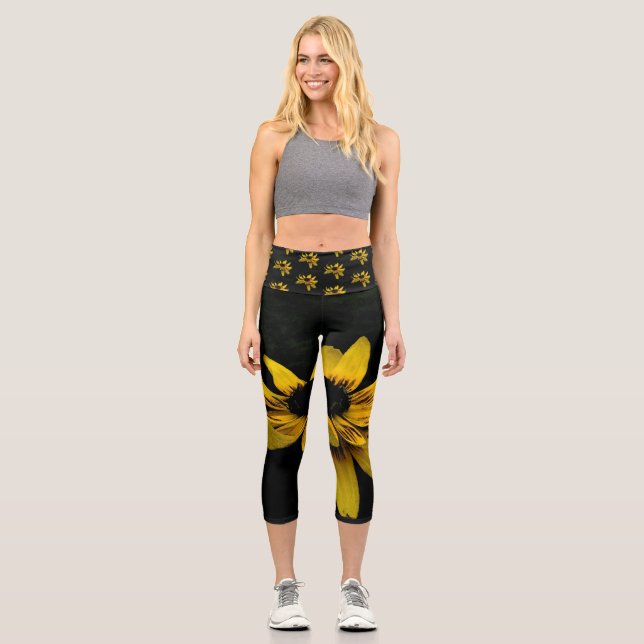 Black-Eyed Susan Yoga Capri Pants Leggings (Vorderseite)