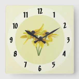 Black Eyed Susans With Curly Petals Quadratische Wanduhr
