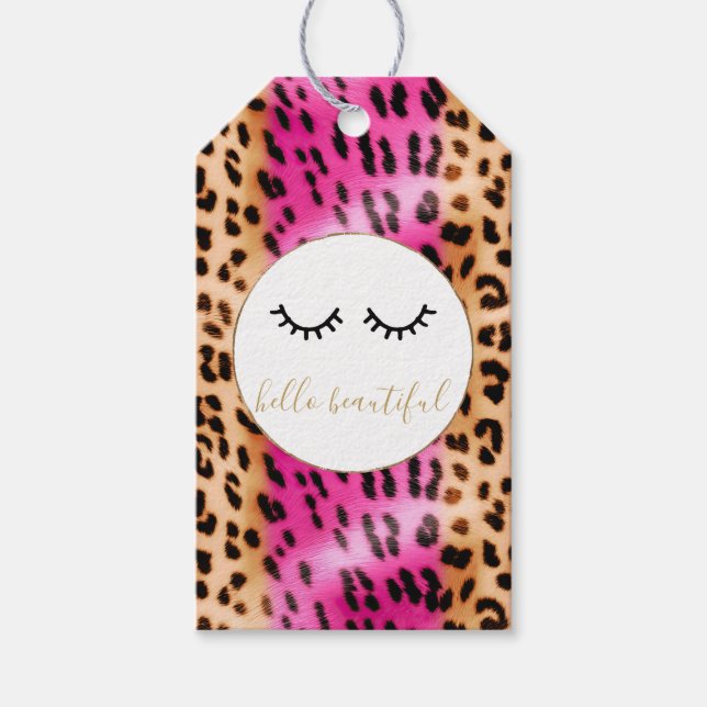 Black Eyelashes Pink Cream Leopard Geschenkanhänger (Vorderseite)