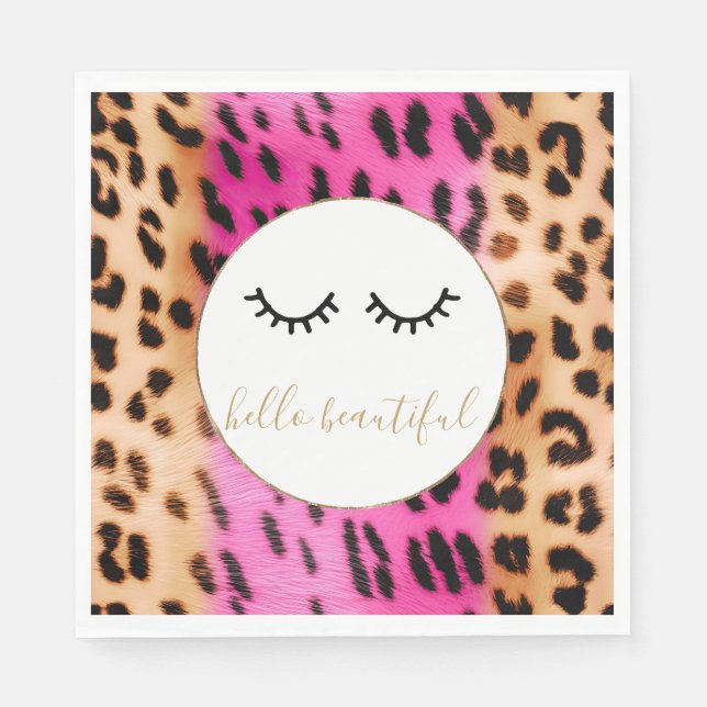 Black Eyelashes Pink Cream Leopard Serviette (Vorderseite)