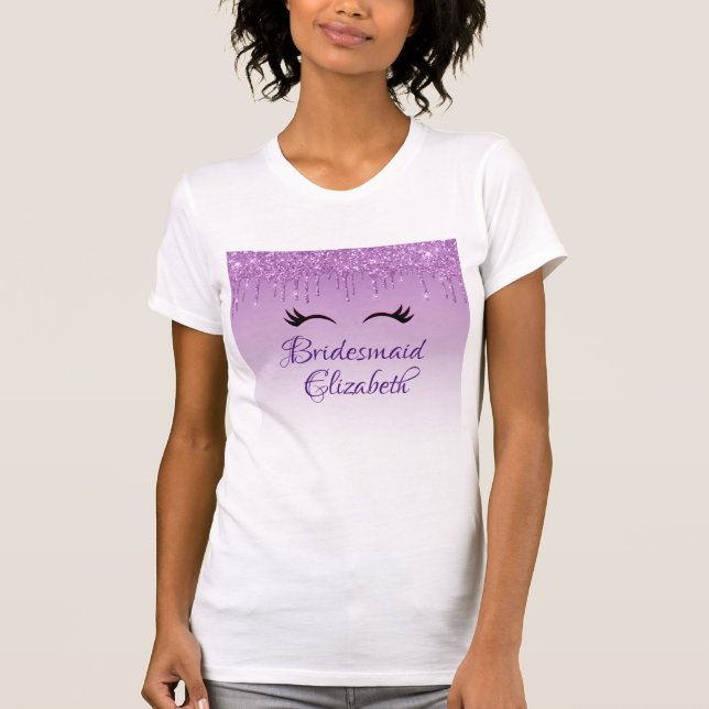 Black Eyelashes und Lila Glitzer Bridesmaid T-Shirt (Vorderseite)