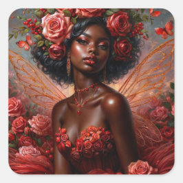 Black Fairy Art mit Rote Rosen Quadratischer Aufkleber