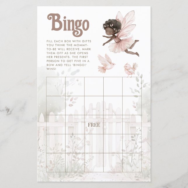Black Fairy Girl Baby Shooting Bingo Sheet (Vorderseite)