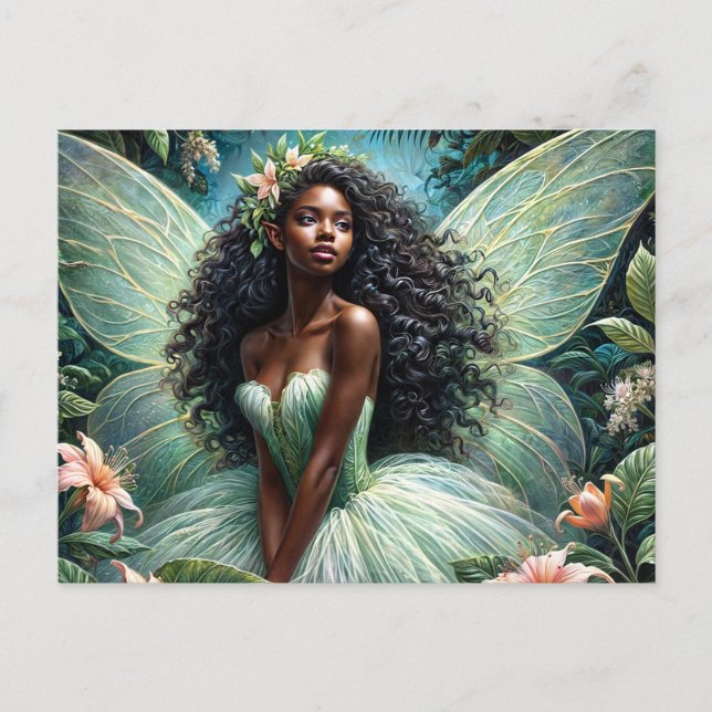 Black Fairy In Green and Peach Botanical Postkarte (Vorderseite)