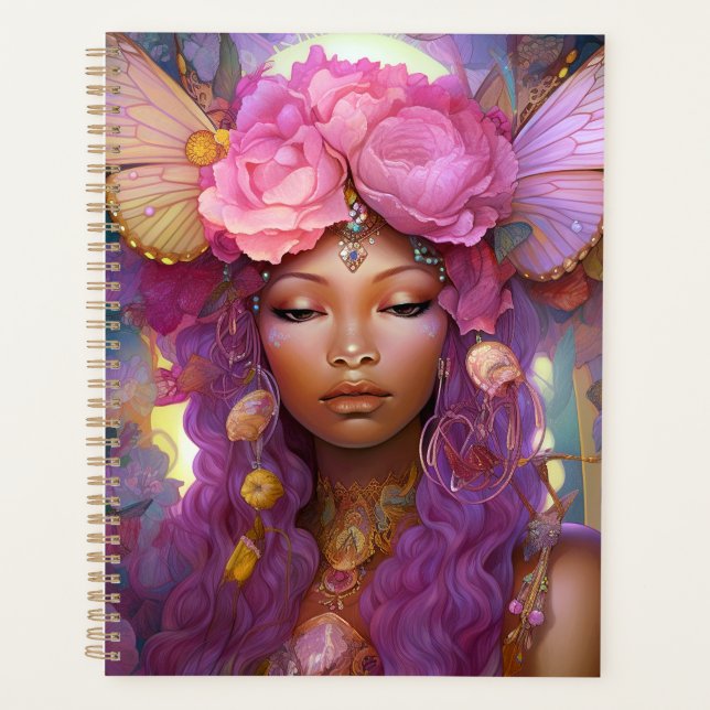 Black Fairy Queen Pink Lila Fantasy Art Planer (Vorderseite)