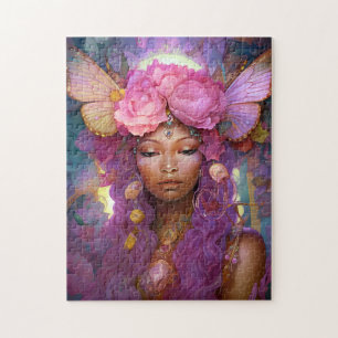 Black Fairy Queen Pink Lila Fantasy Art Puzzle