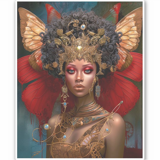 Black Fairy Queen Red Gold Faiasy Fantasy Art Aufkleber (Vorderseite)