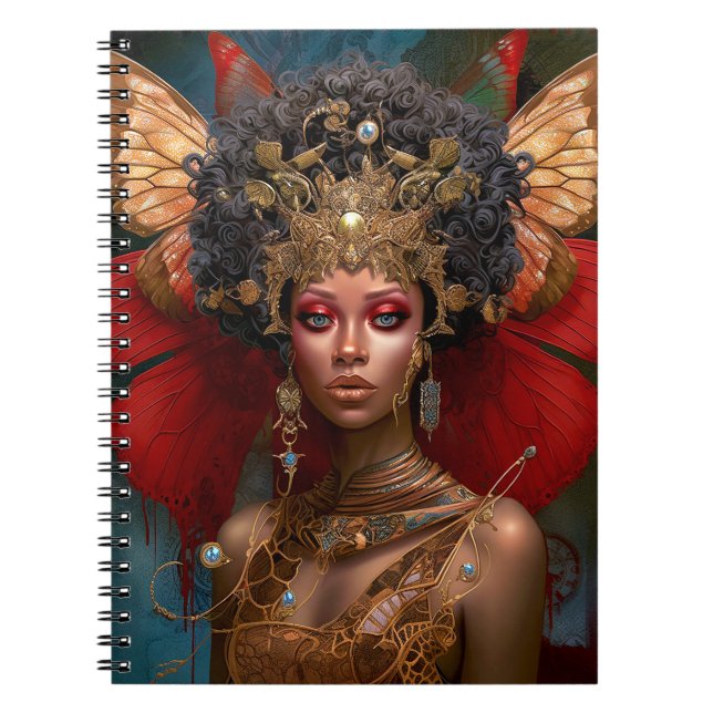 Black Fairy Queen Red Gold Faiasy Fantasy Art Notizblock (Vorderseite)