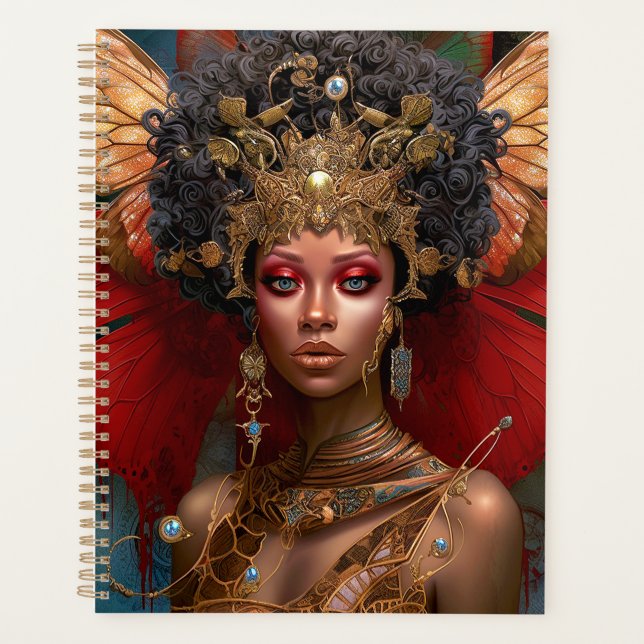 Black Fairy Queen Red Gold Faiasy Fantasy Art Planer (Vorderseite)