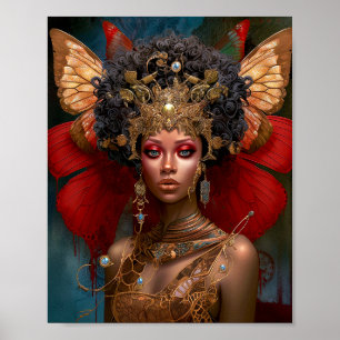 Black Fairy Queen Red Gold Faiasy Fantasy Art Poster