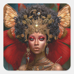 Black Fairy Queen Red Gold Faiasy Fantasy Art Quadratischer Aufkleber