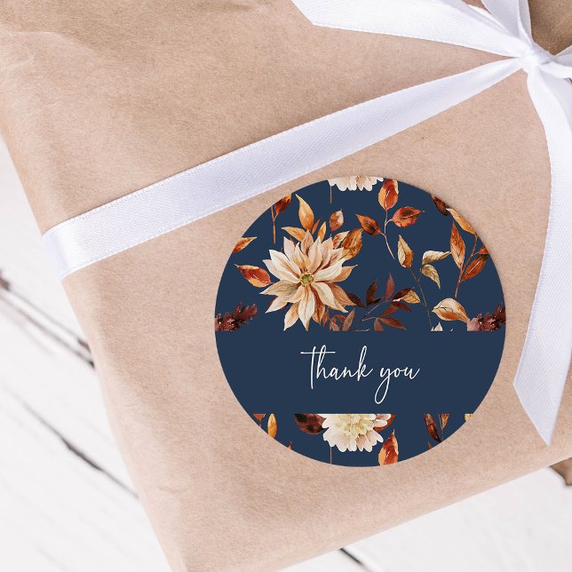 Black Fall Danke Aufkleber (Navy Blue Fall Watercolor Floral Thank You Sticker by Painted Paperie
)
