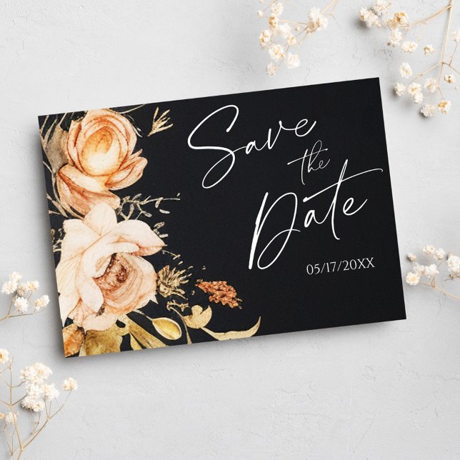 Black Fall Floral Modern Save the Date Ankündigungspostkarte (Black Fall Floral Modern Save The Date Announcement Postcard)