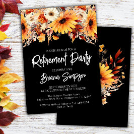Black Fall Floral Retirement Einladung