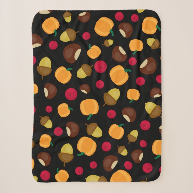 Black Fall Pumpkin Berries Kastanienmuster Sherpadecke (Vorderseite)