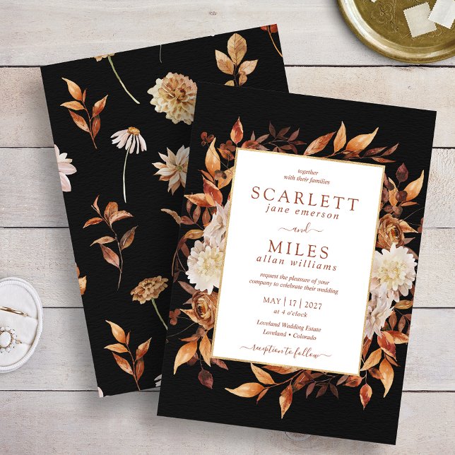 Black Fall Terracotta Einladung (Black Fall Terracotta Watercolor Floral Wedding Invitation
)